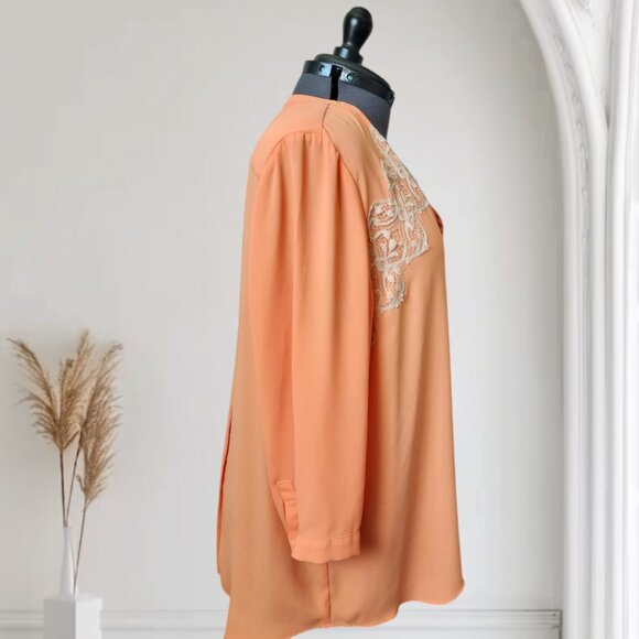 Chico's Orange V-Neck Blouse W/Embroidery Lace Accent Sz XXL/20 - Picture 4 of 9